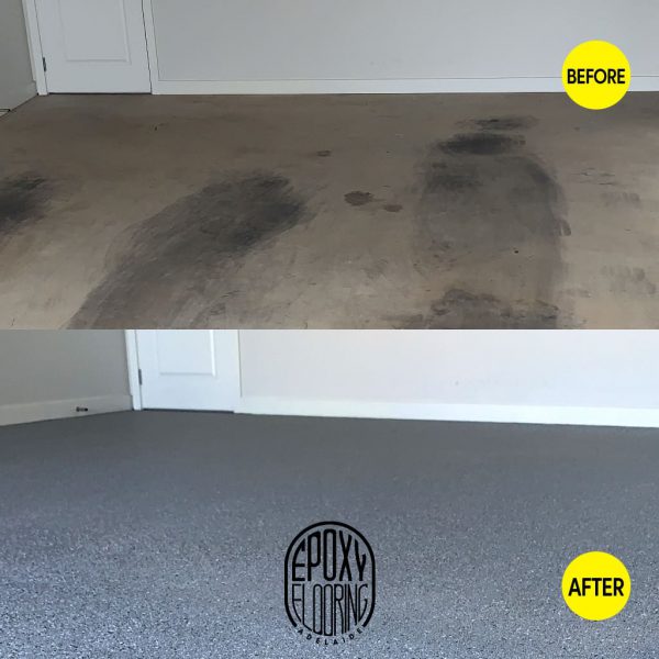 Payneham epoxy floor in garage. Before and after pictures