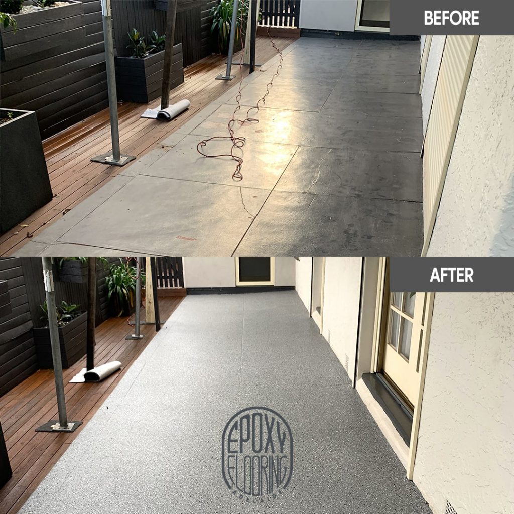 Before and after epoxy flooring Adelaide
