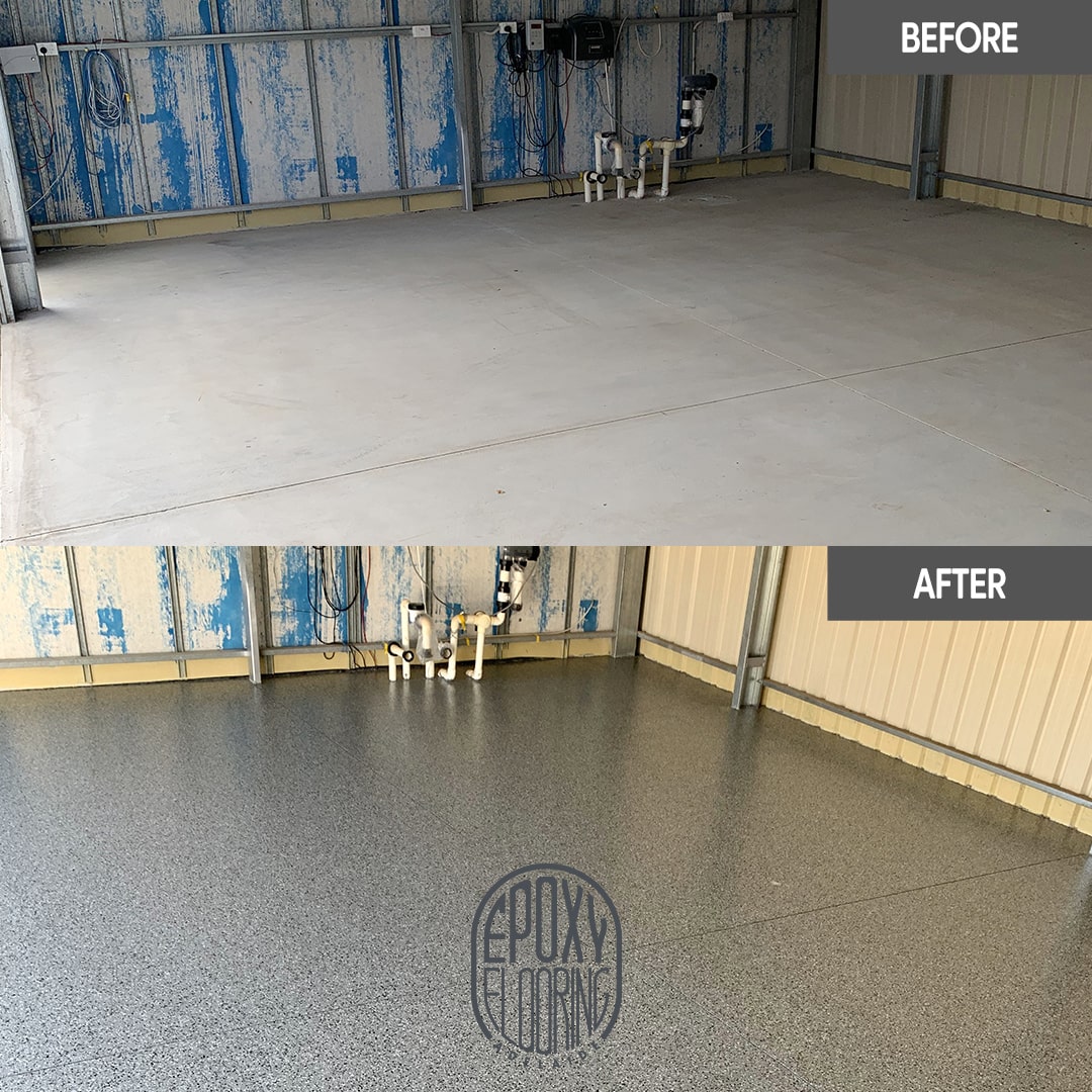 epoxy flake flooring. Before and after